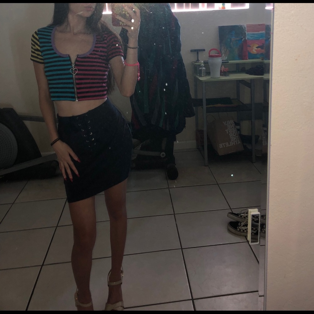 Striped color block crop top.